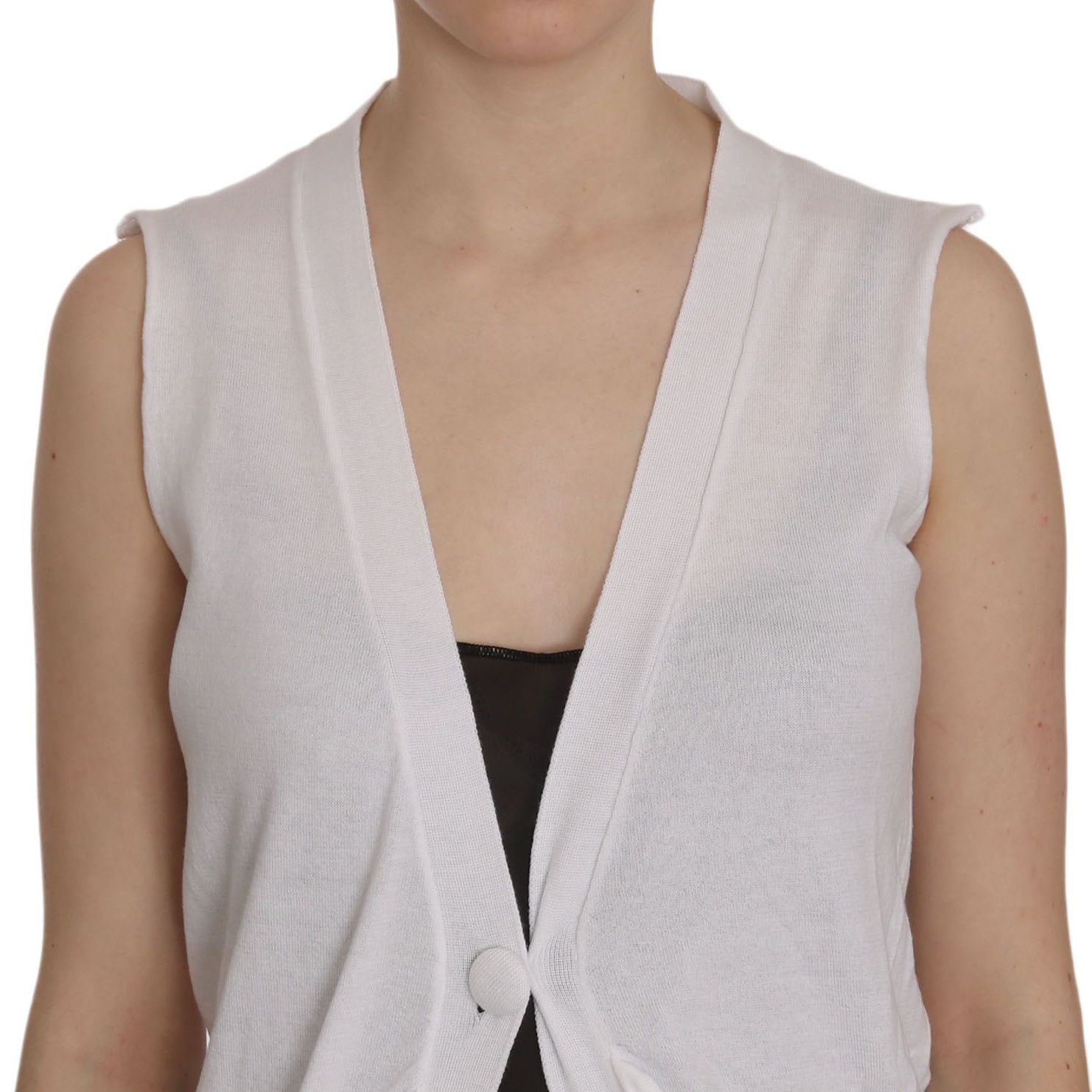 PINK MEMORIES White 100% Cotton Sleeveless Cardigan Top Vest