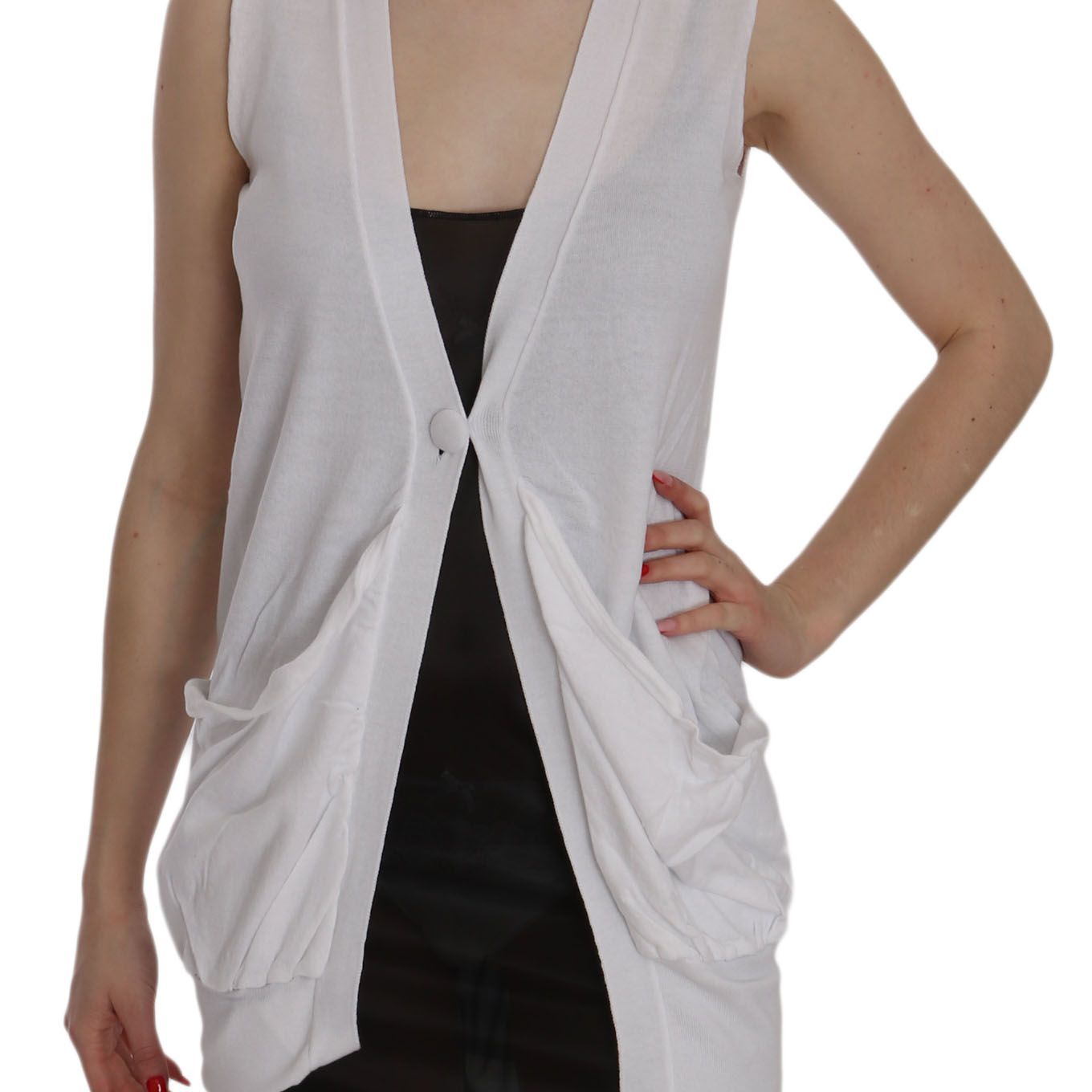 PINK MEMORIES White 100% Cotton Sleeveless Cardigan Top Vest