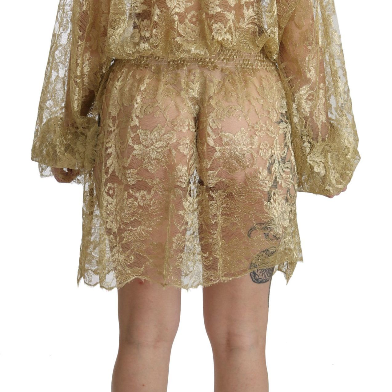 Dolce & Gabbana Gold Lace See Through A-Line Knee Length Dress
