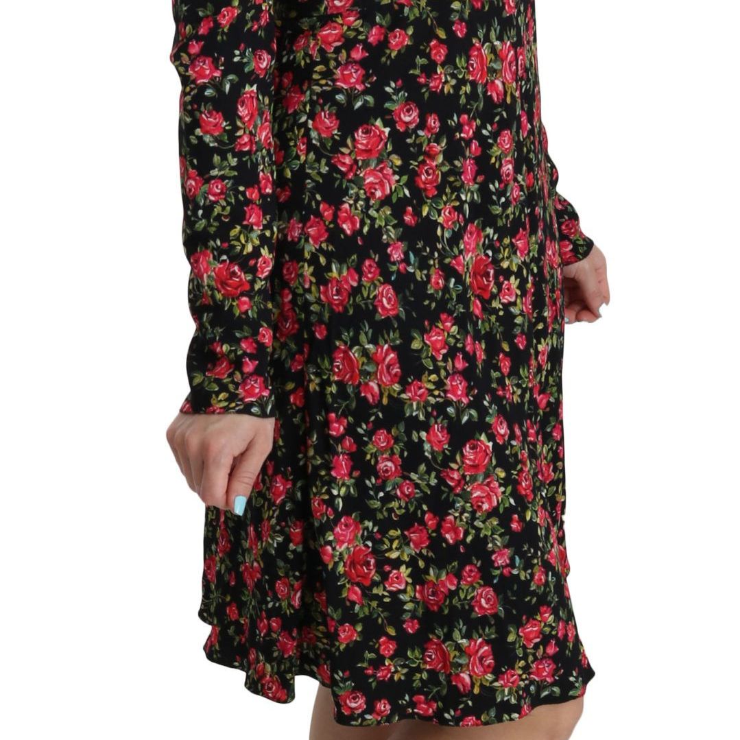 Dolce & Gabbana Black Floral Longsleeve Knee Length Dress