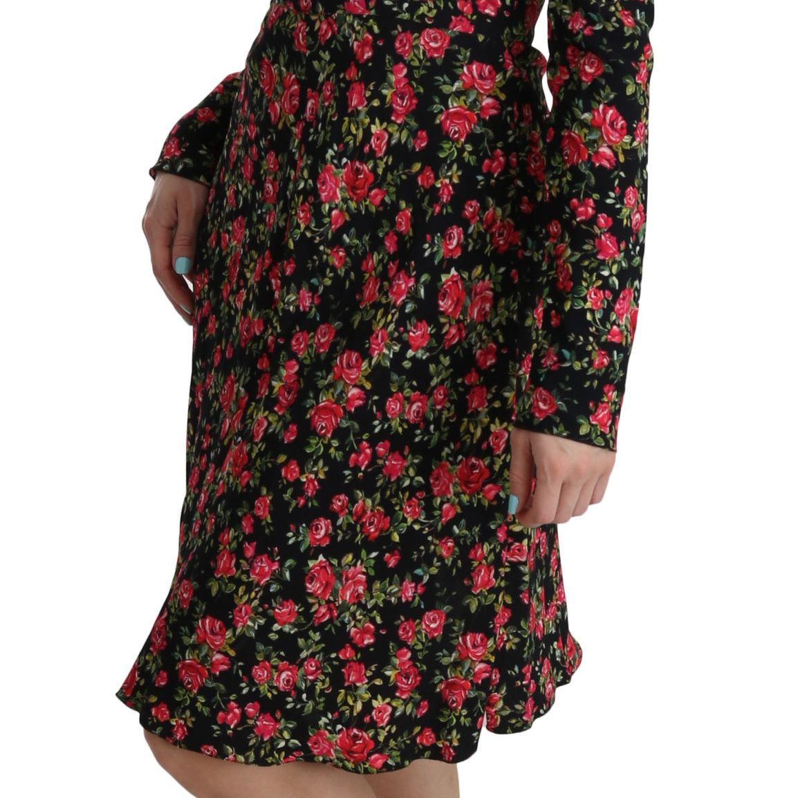 Dolce & Gabbana Black Floral Longsleeve Knee Length Dress