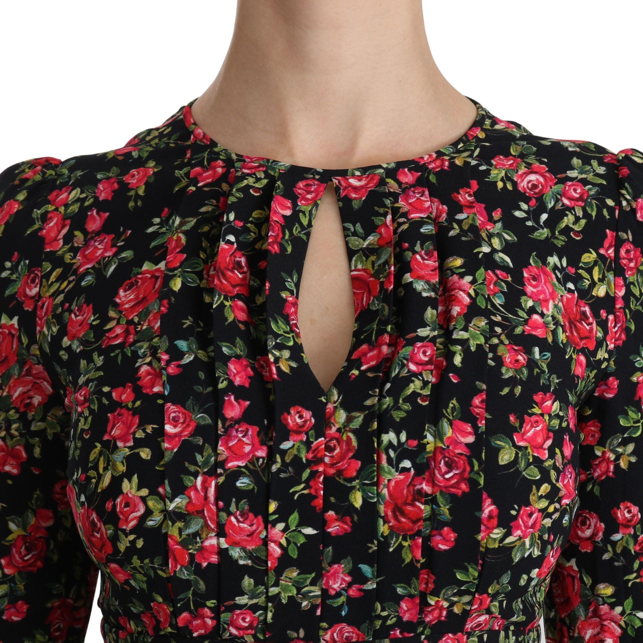 Dolce & Gabbana Black Floral Longsleeve Knee Length Dress