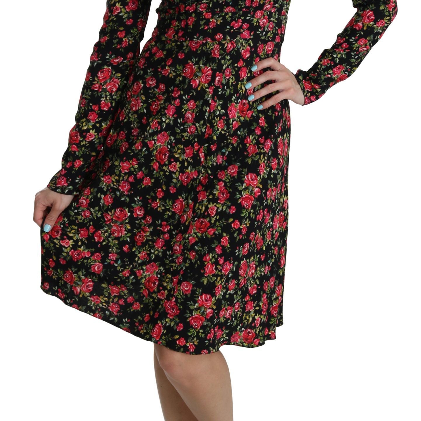 Dolce & Gabbana Black Floral Longsleeve Knee Length Dress