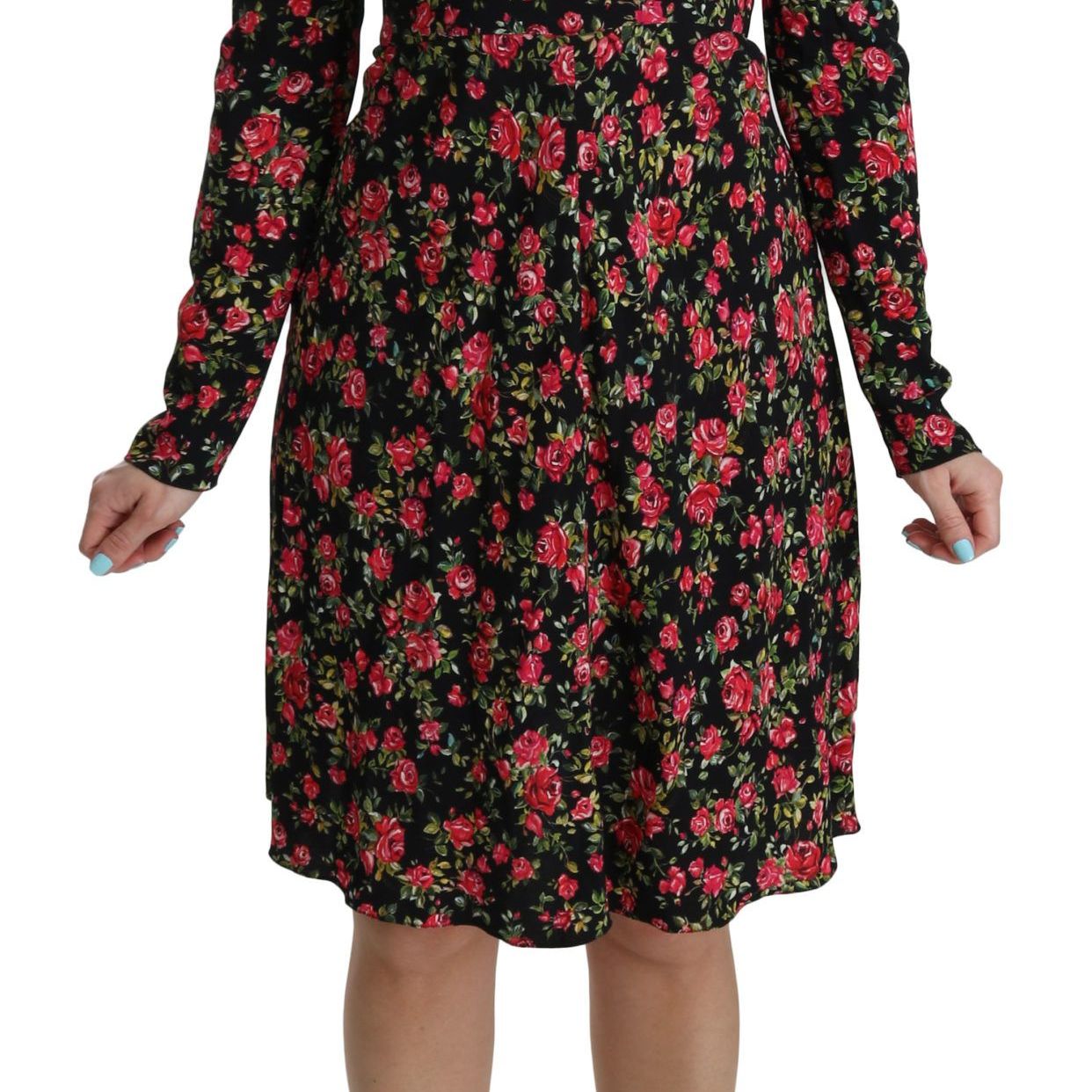 Dolce & Gabbana Black Floral Longsleeve Knee Length Dress