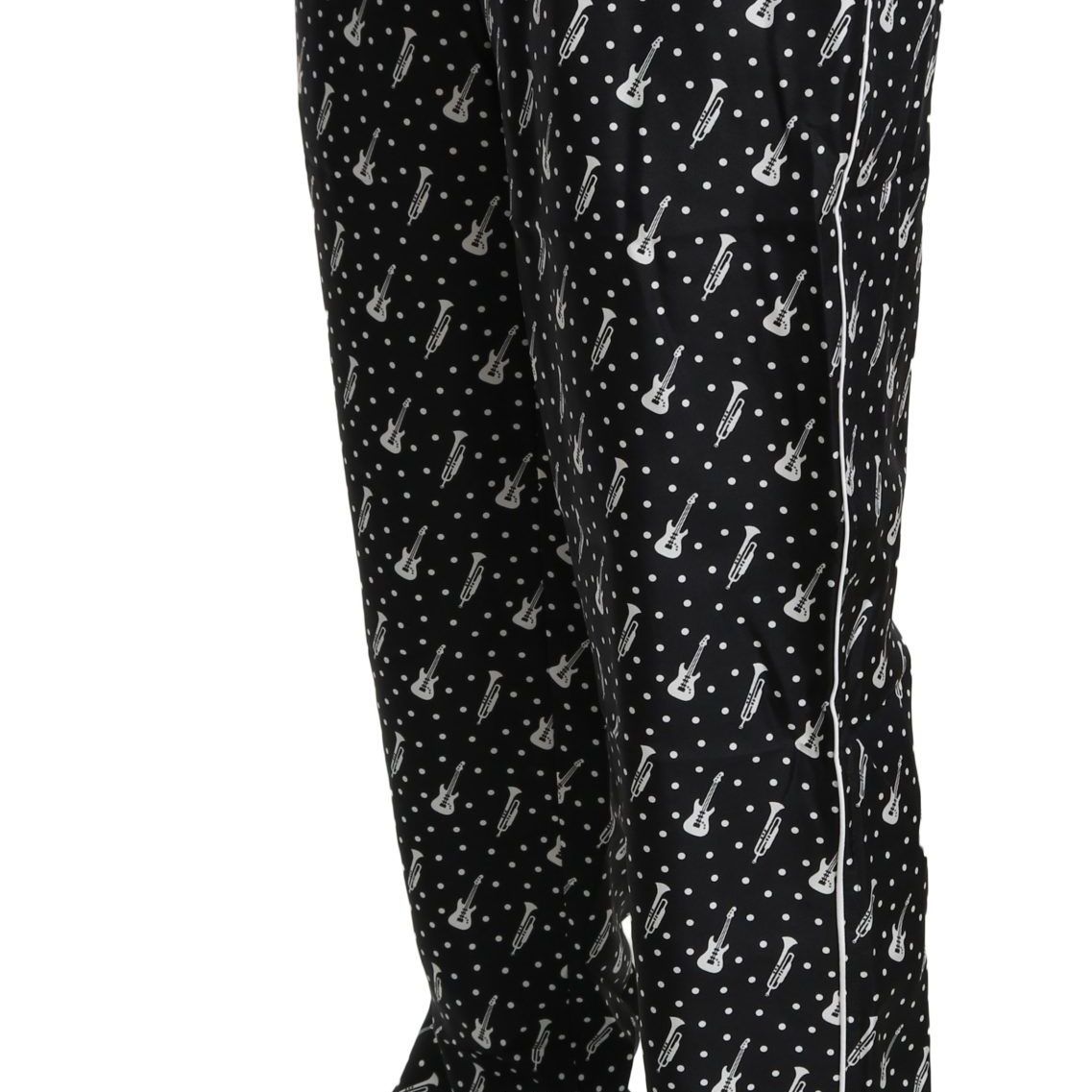 Dolce & Gabbana Silk Black Musical Instrument Trouser Pants