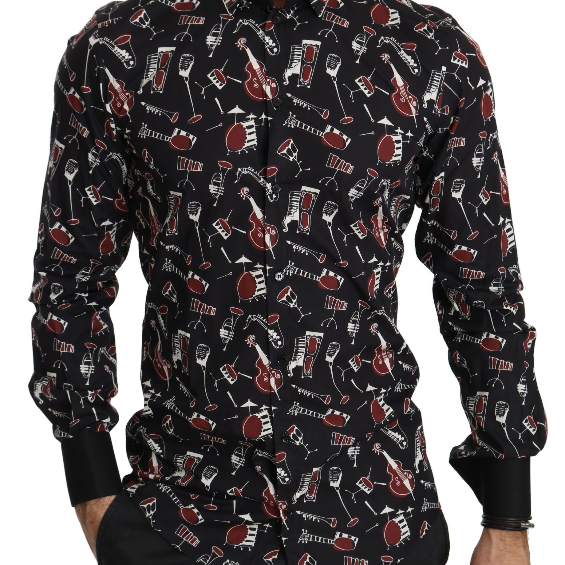 Dolce & Gabbana Black Musical Instrument Slim fit Shirt