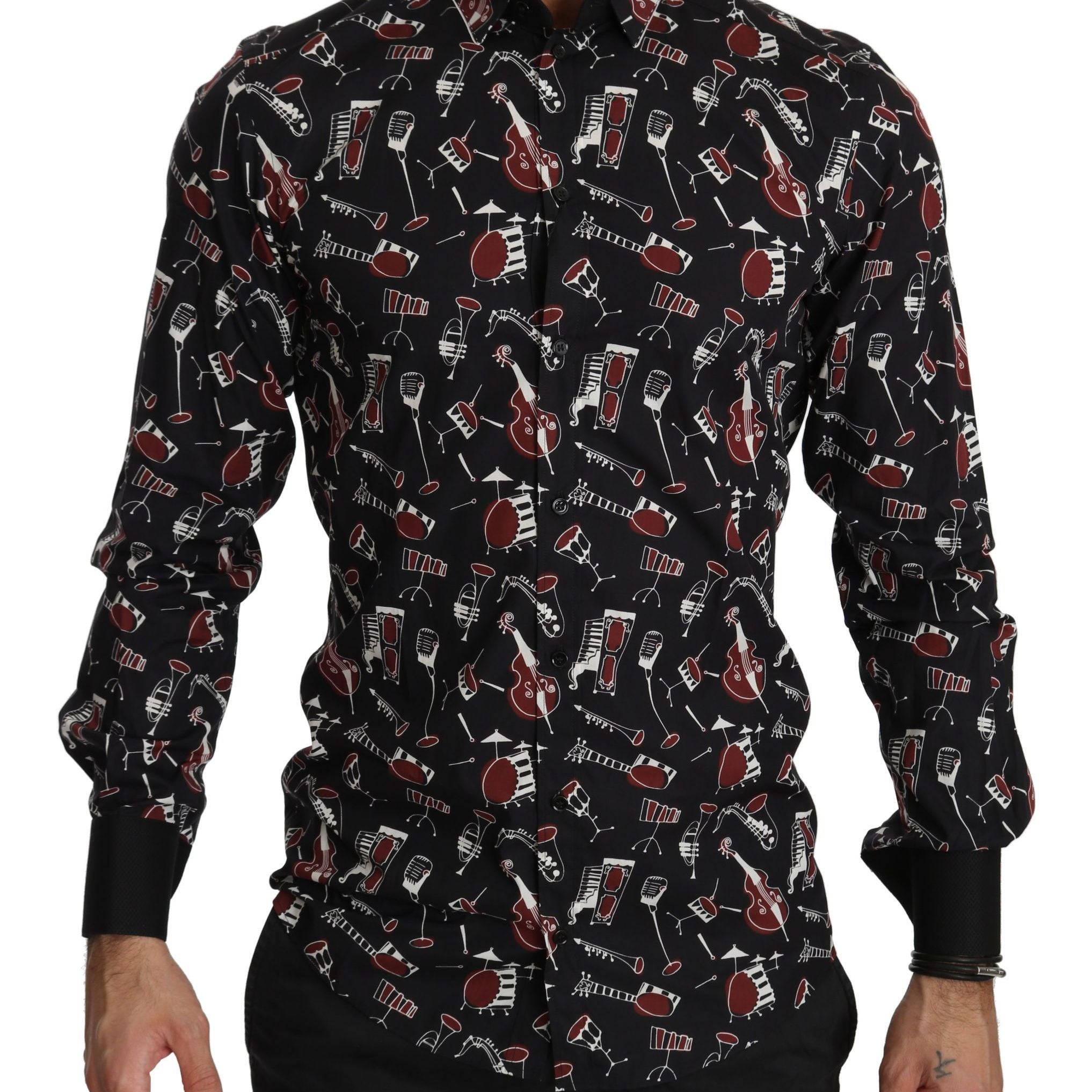 Dolce & Gabbana Black Musical Instrument Slim fit Shirt