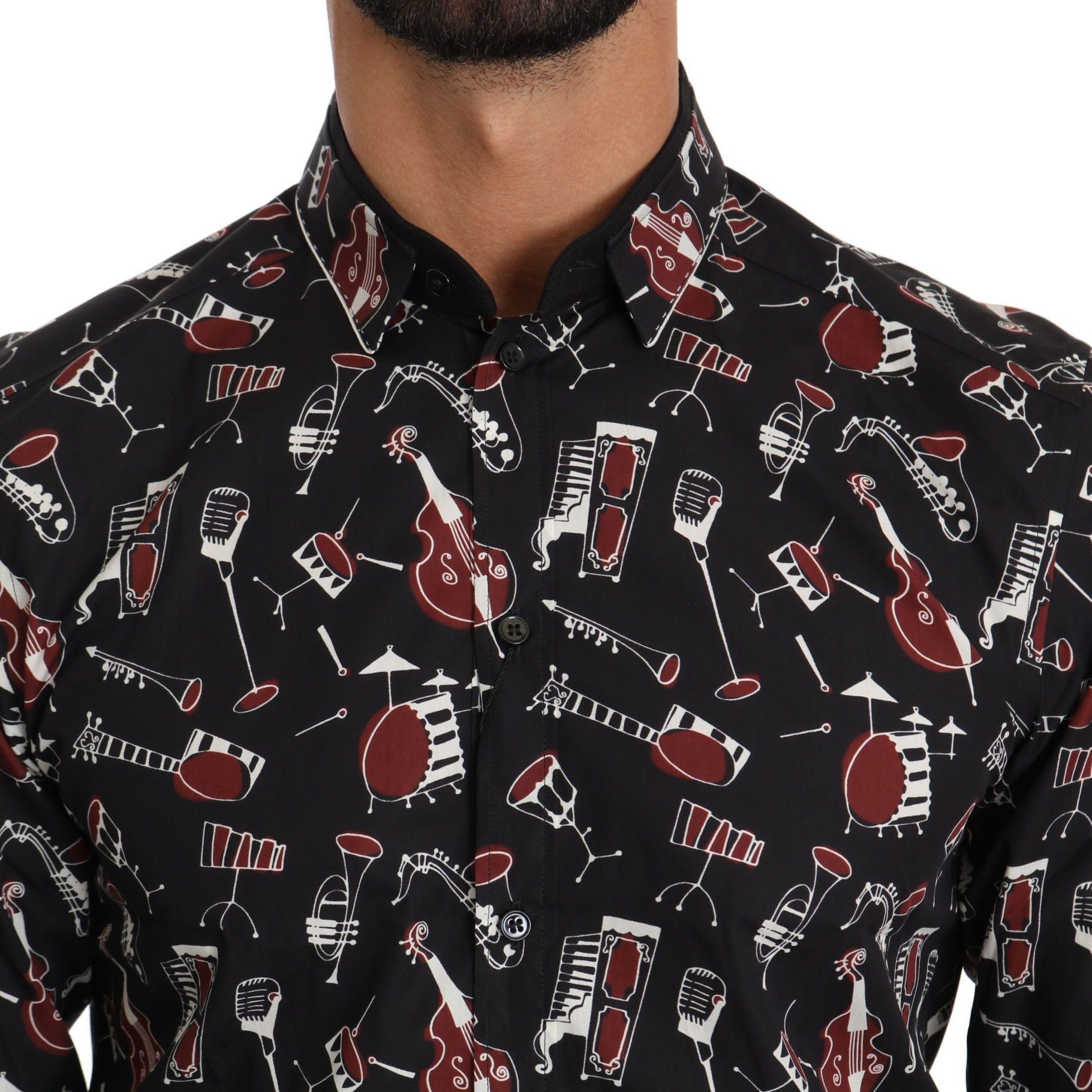 Dolce & Gabbana Black Musical Instrument Slim fit Shirt
