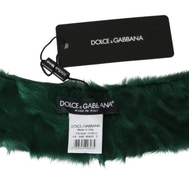 Dolce & Gabbana Green Fur Neck Collar Wrap Lambskin Scarf