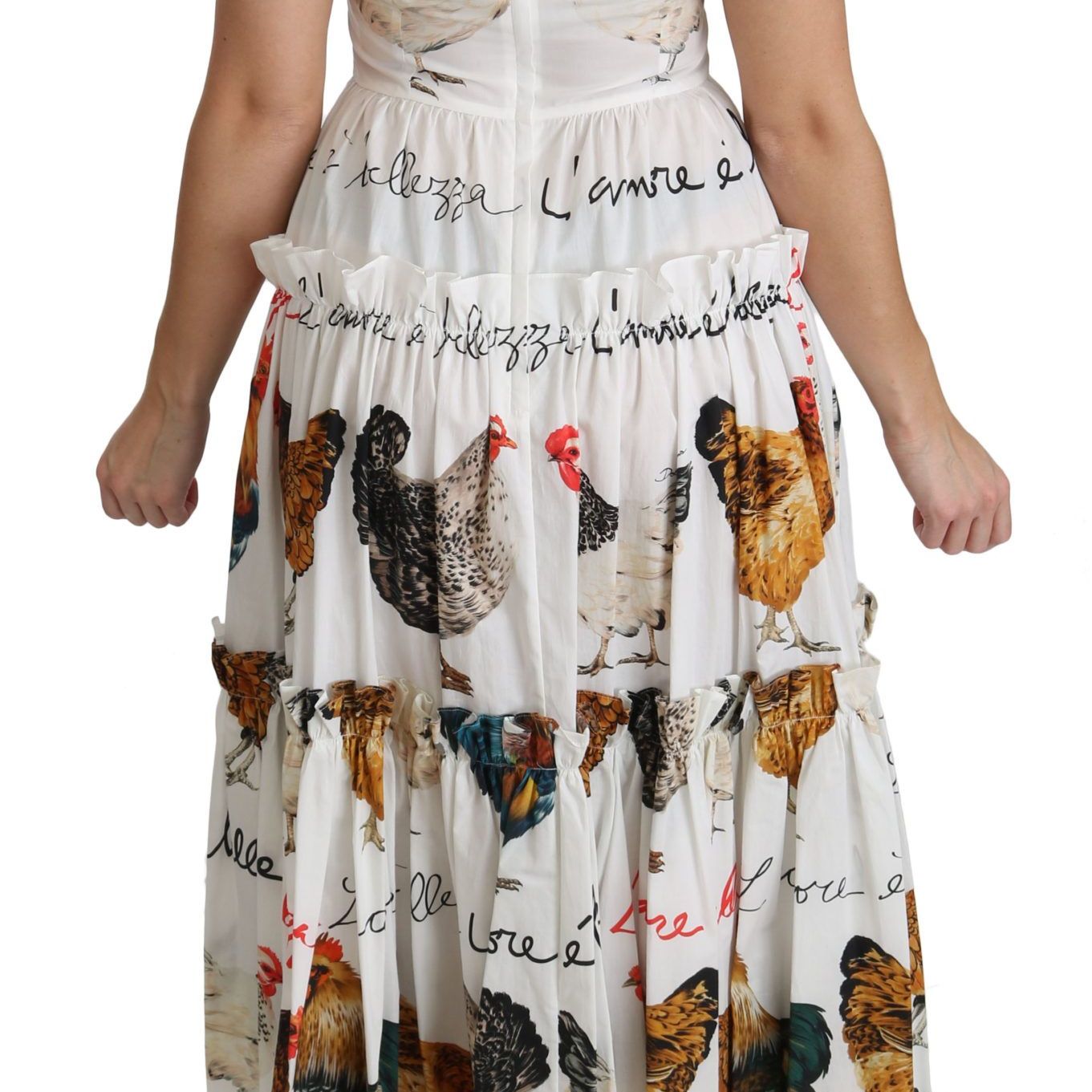 Dolce & Gabbana White Rooster Sheath Midi Cotton Dress