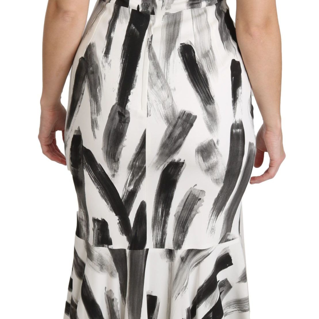 Dolce & Gabbana White Black Printed Sheath Midi Viscose Dress