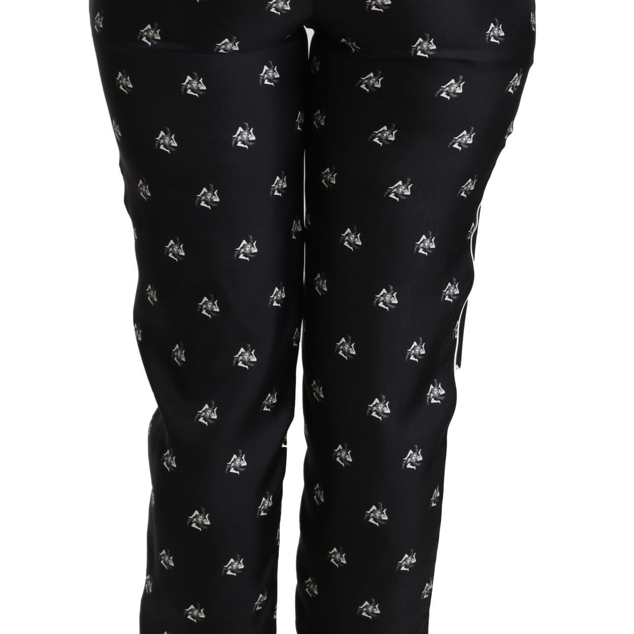 Dolce & Gabbana Black Printed Mid Waist Skinny Silk Pants