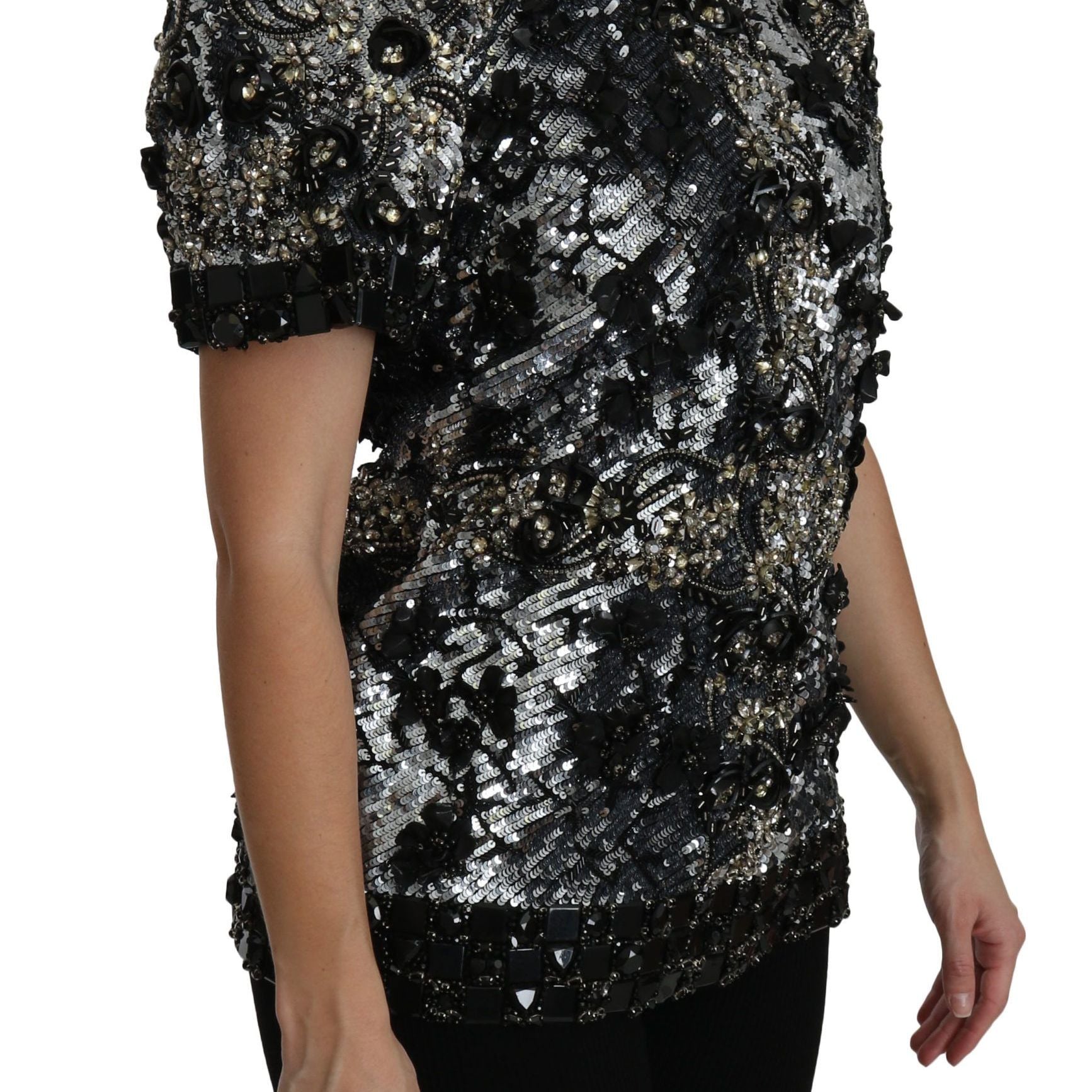 Dolce & Gabbana Black Sequined Crystal Embellished Top Blouse