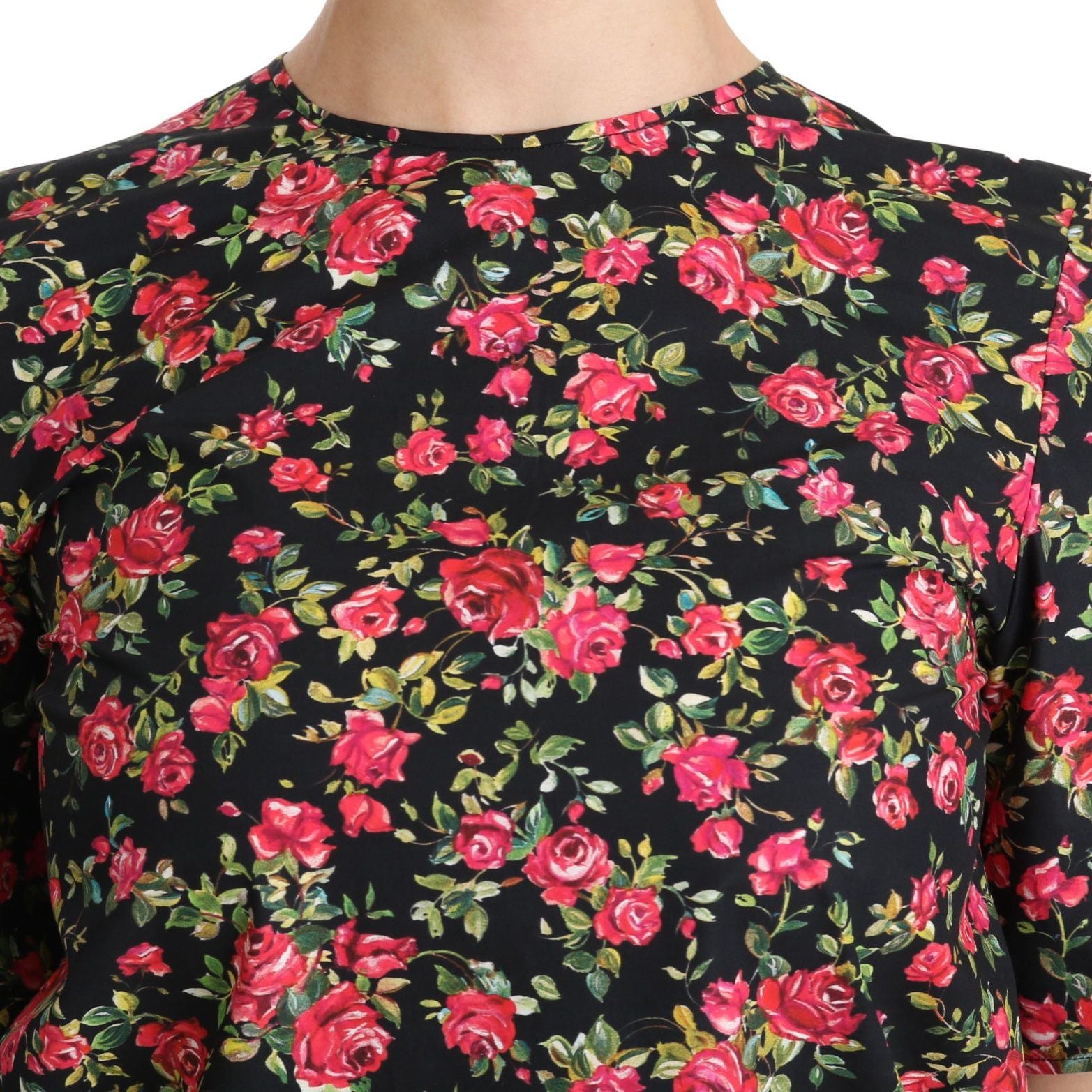 Dolce & Gabbana Black Floral Roses Short Sleeve Top Blouse