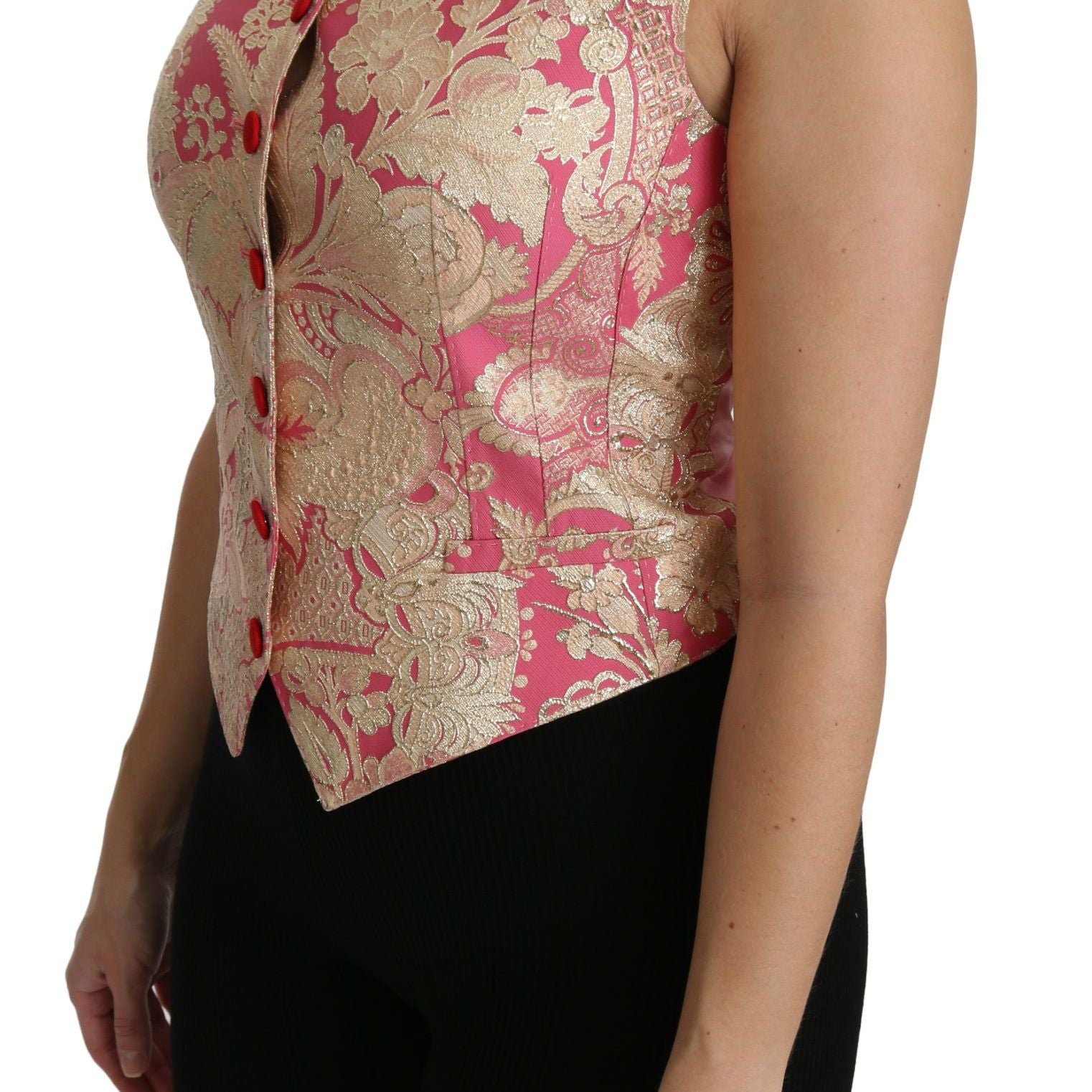 Dolce & Gabbana Pink Gold Brocade Waistcoat Vest Blouse Top