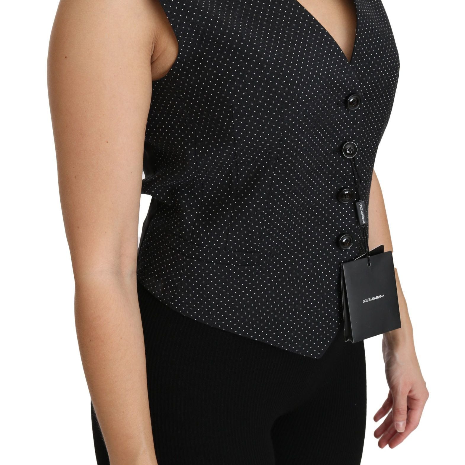 Dolce & Gabbana Black Dotted Waistcoat Vest Blouse Top