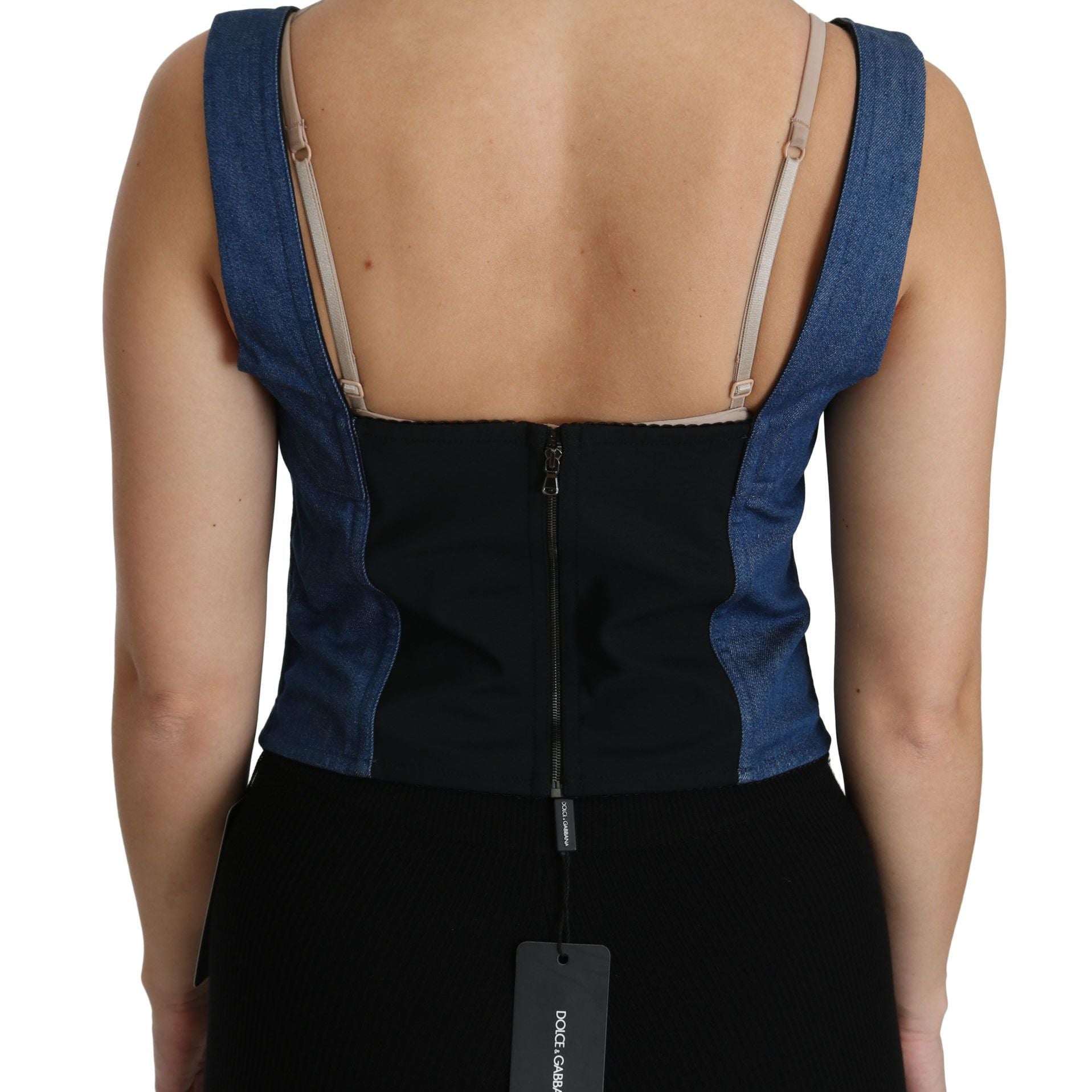 Dolce & Gabbana Blue Sleeveless Bustier Blouse Cotton Top