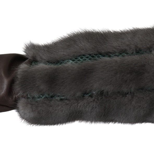 Dolce & Gabbana Brown Mid Arm Length Leather Fur Gloves