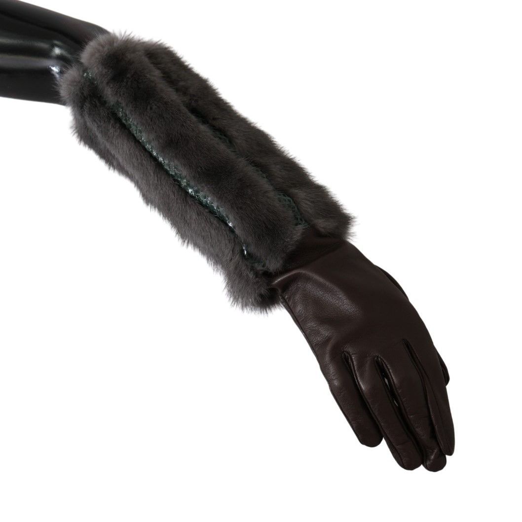 Dolce & Gabbana Brown Mid Arm Length Leather Fur Gloves
