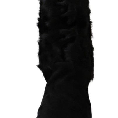 Dolce & Gabbana Black Elbow Length Mitten Suede Fur Gloves