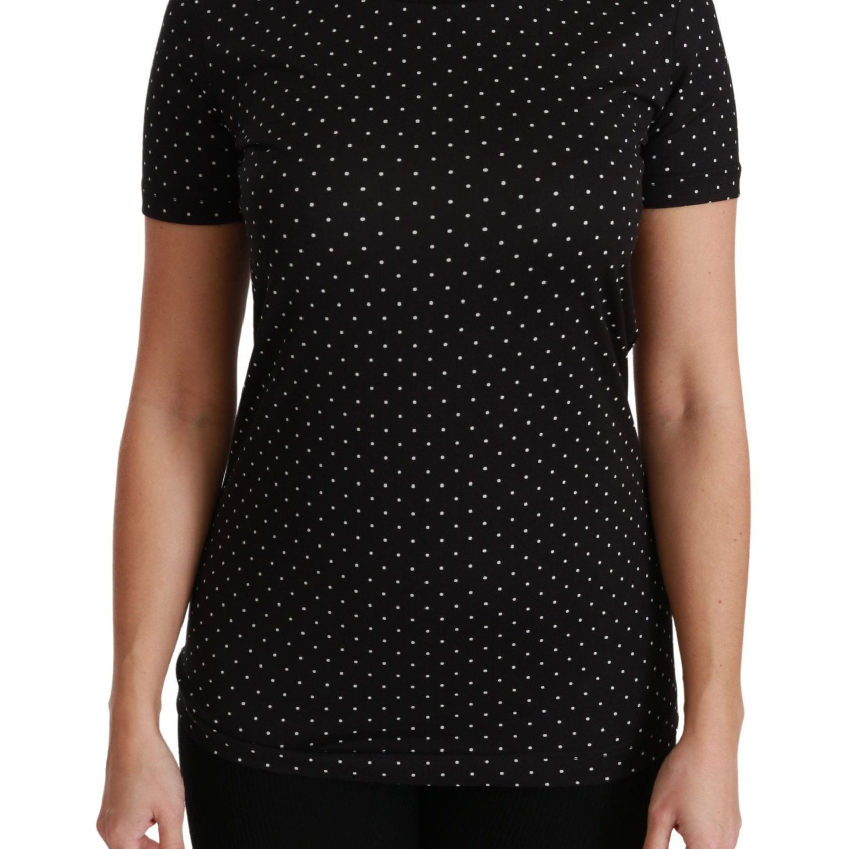 Dolce & Gabbana Black Dotted Crewneck Cotton Top T-shirt