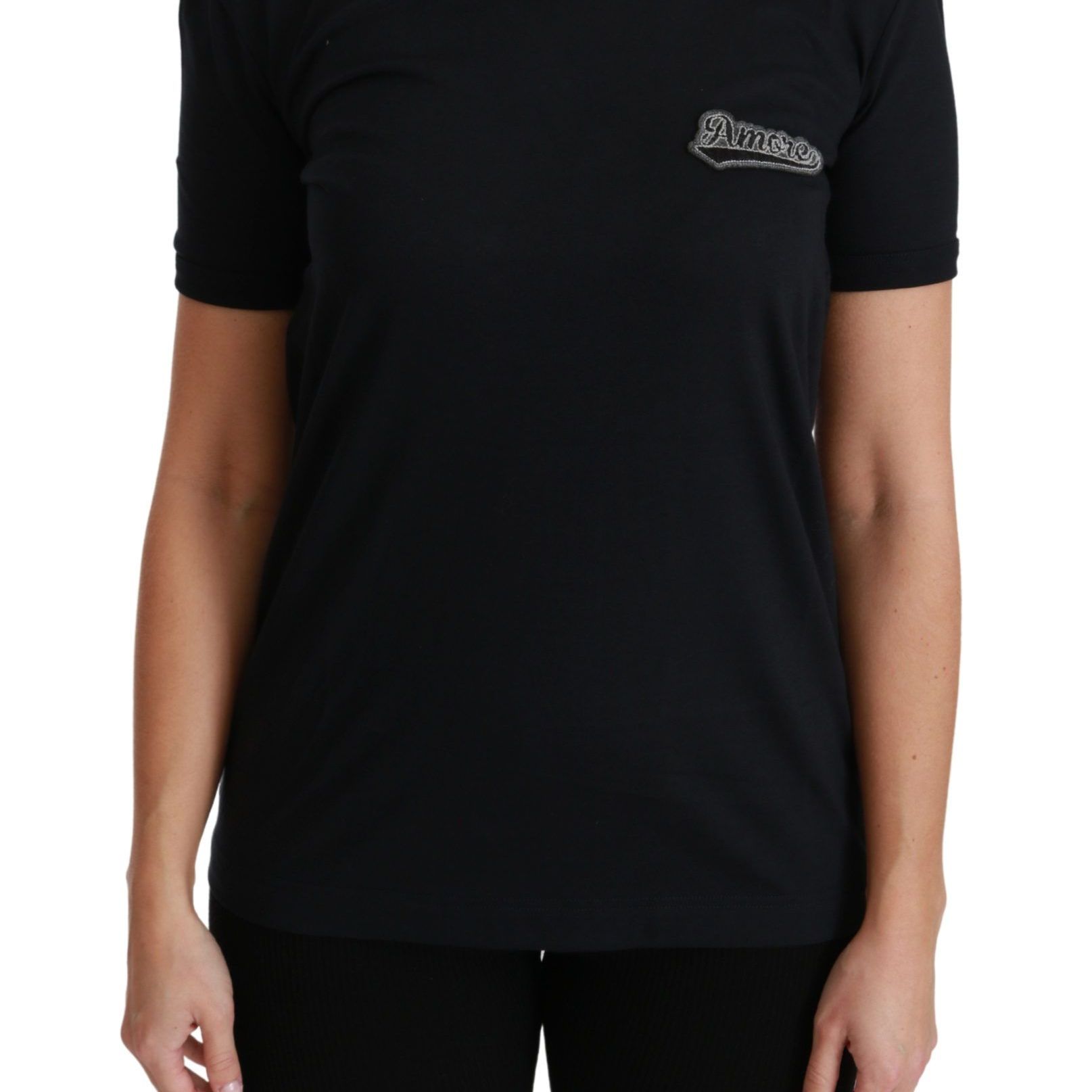 Dolce & Gabbana Blue Amore Patch Crewneck Cotton Top T-shirt