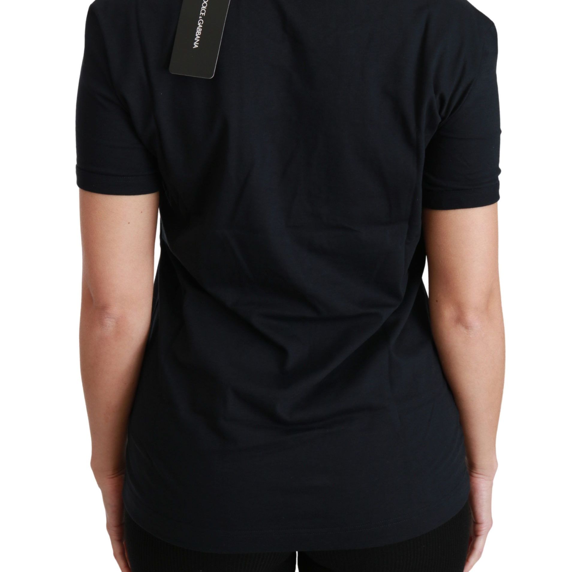 Dolce & Gabbana Blue Amore Patch Crewneck Cotton Top T-shirt