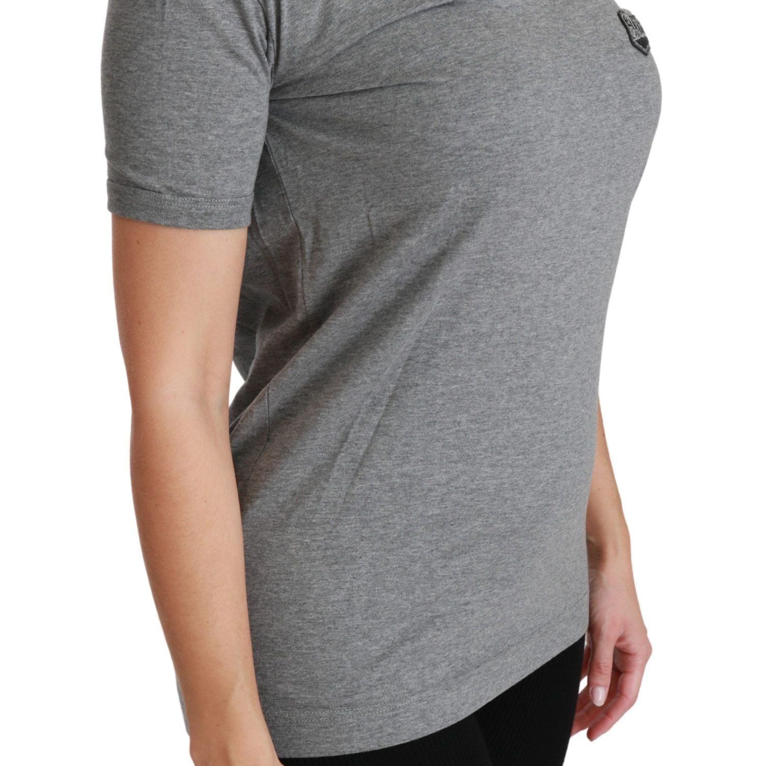 Dolce & Gabbana Gray Crewneck Amore Patch Cotton Top T-shirt