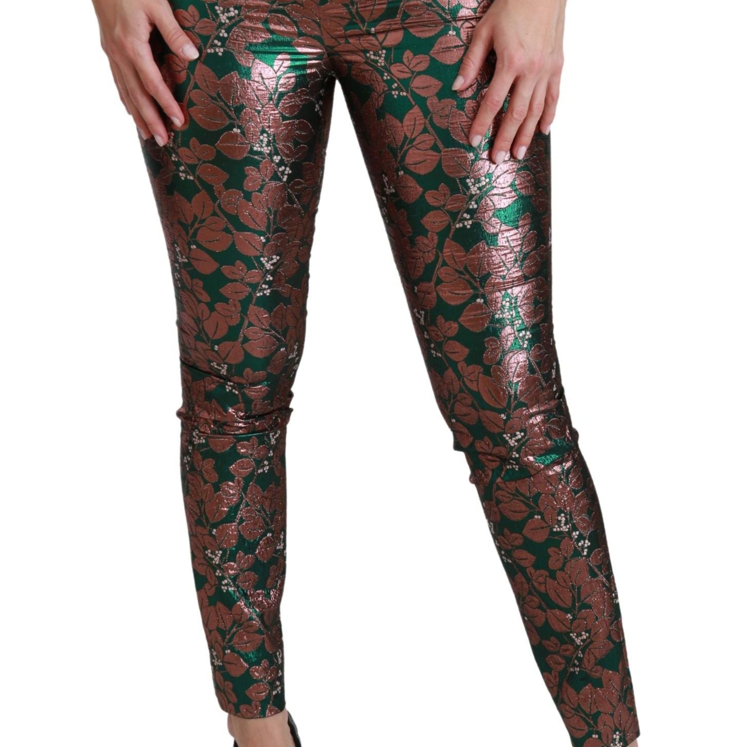 Dolce & Gabbana Green Bronze Leaf Tights Skinny Pants