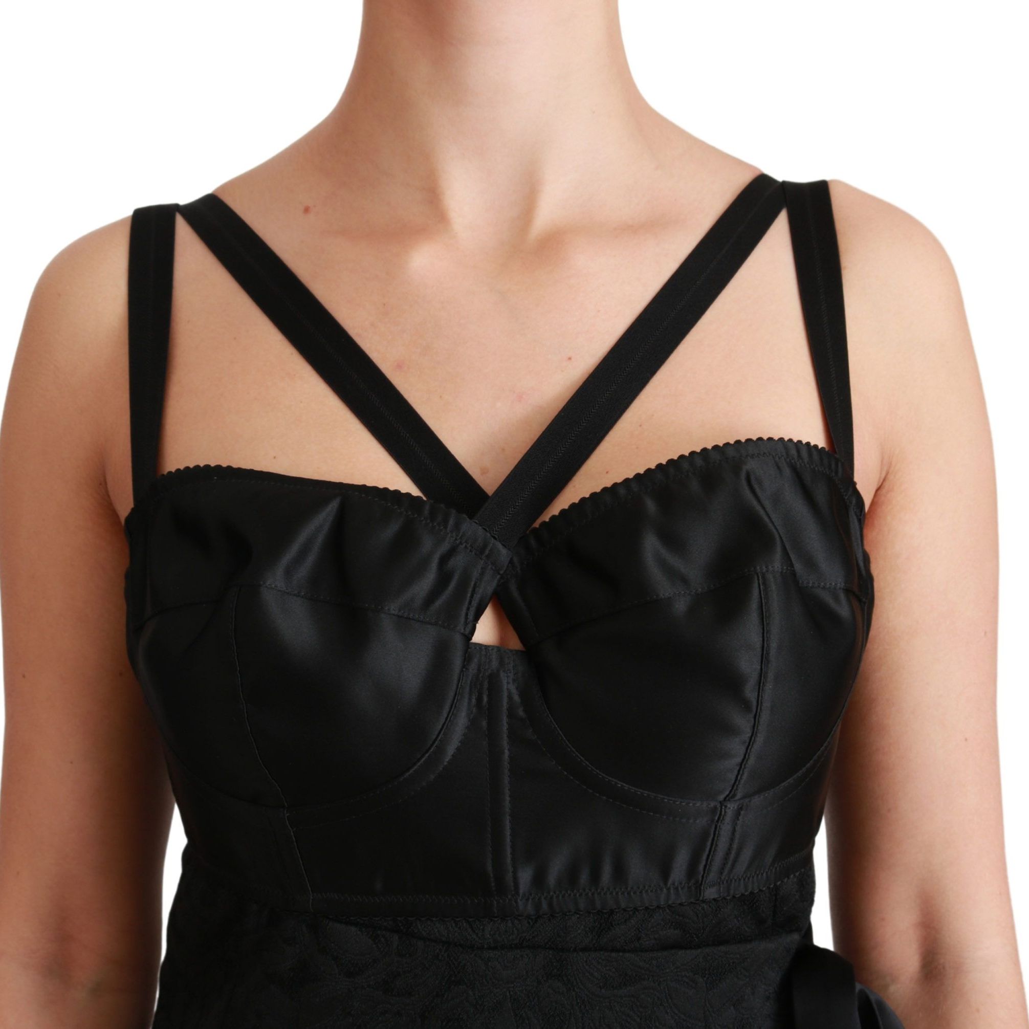 Dolce & Gabbana Black Stretch Satin Jacquard Mini Dress