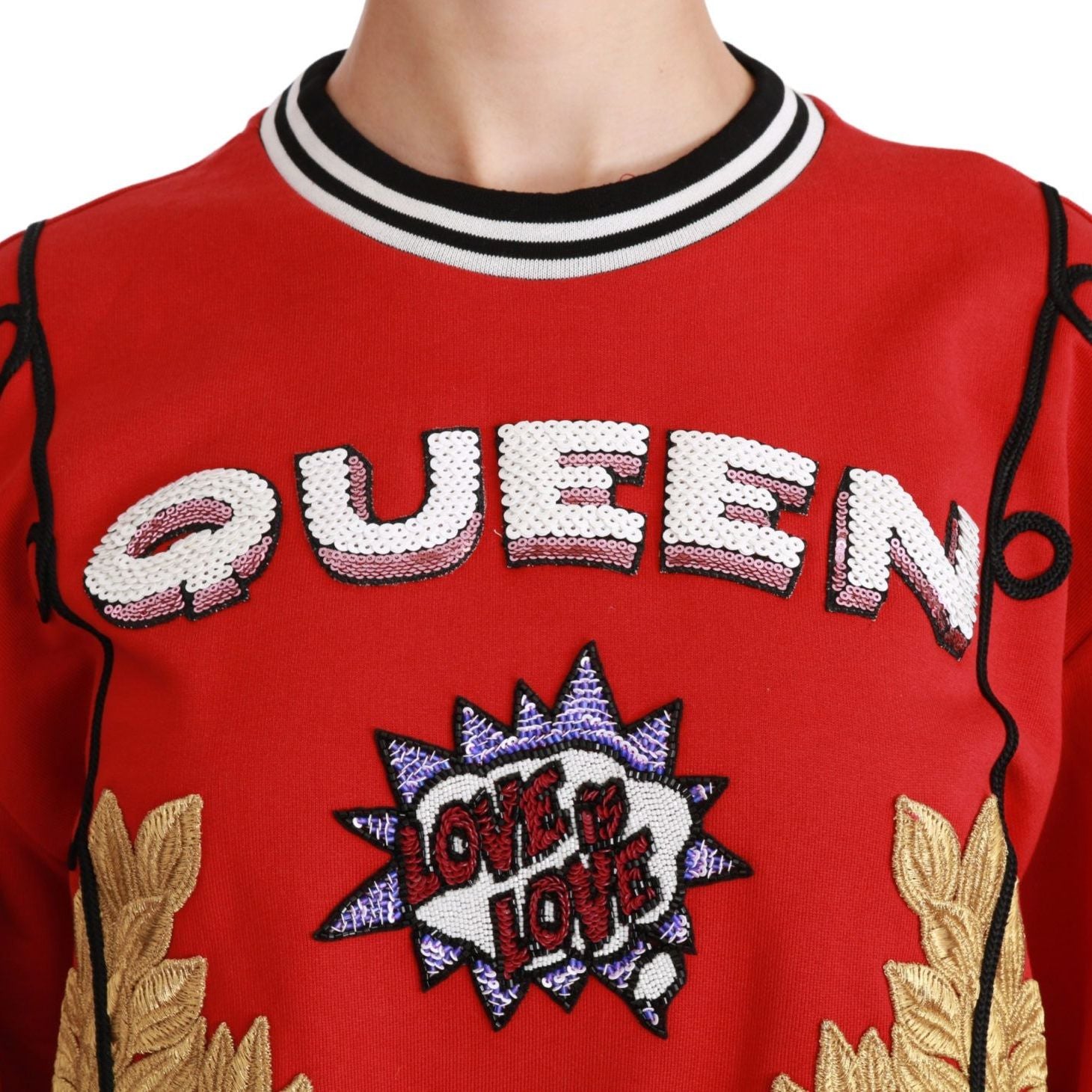 Dolce & Gabbana Red Queen Sequined Love Pullover Sweater