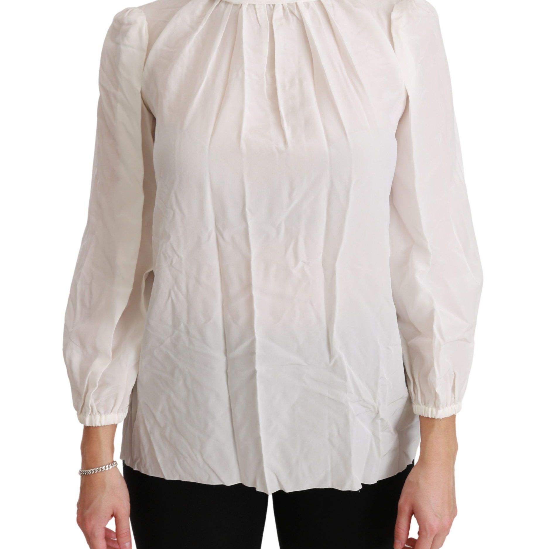 Dolce & Gabbana White Turtle Neck Blouse Shirt Silk Top
