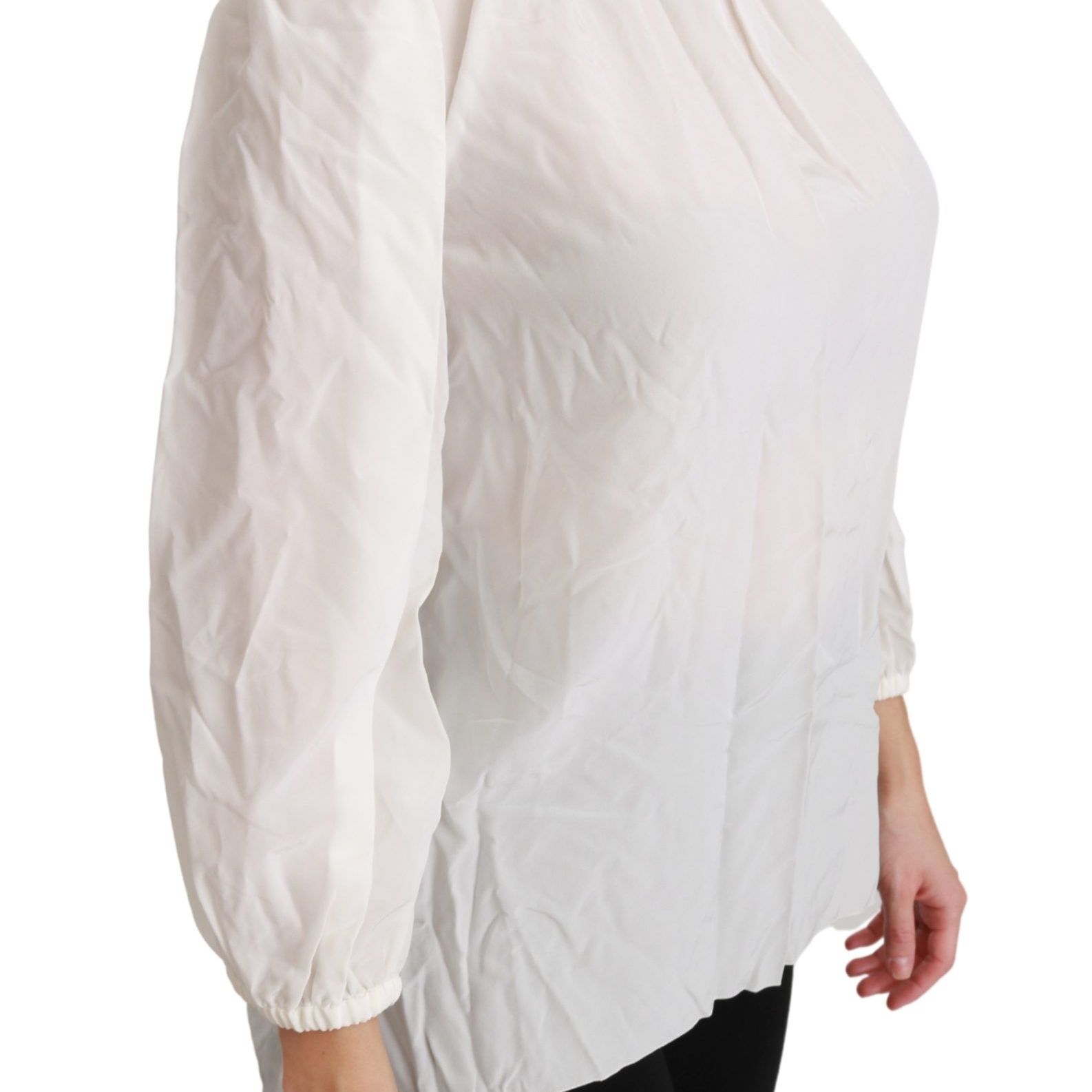 Dolce & Gabbana White Turtle Neck Blouse Shirt Silk Top