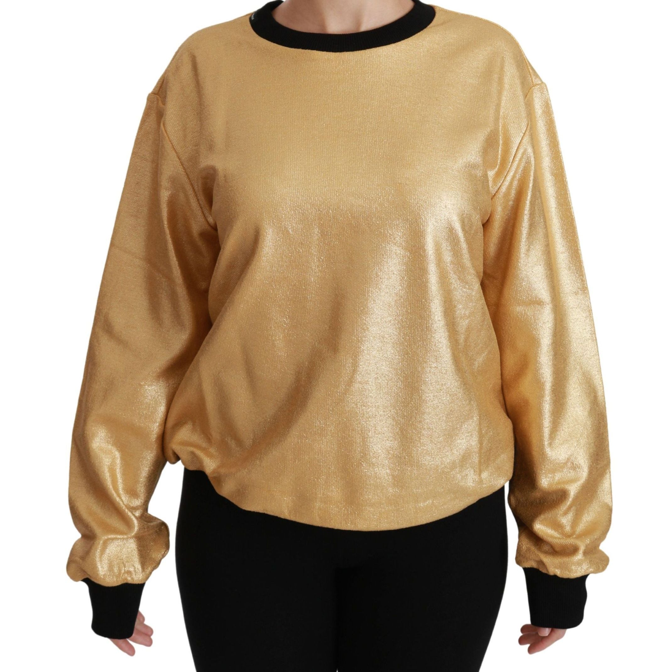 Dolce & Gabbana Gold Cotton Crewneck Pullover Sweater