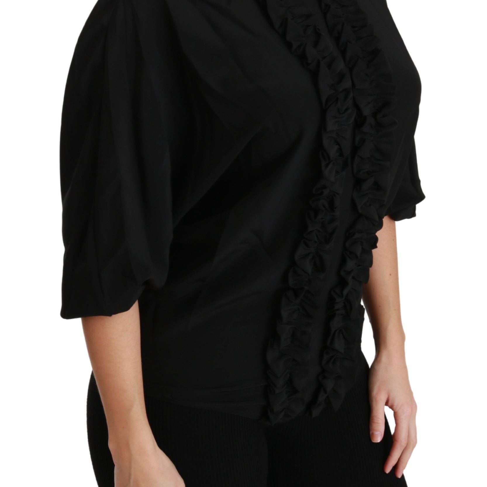 Dolce & Gabbana Black Silk Shirt Ruffled Top Blouse