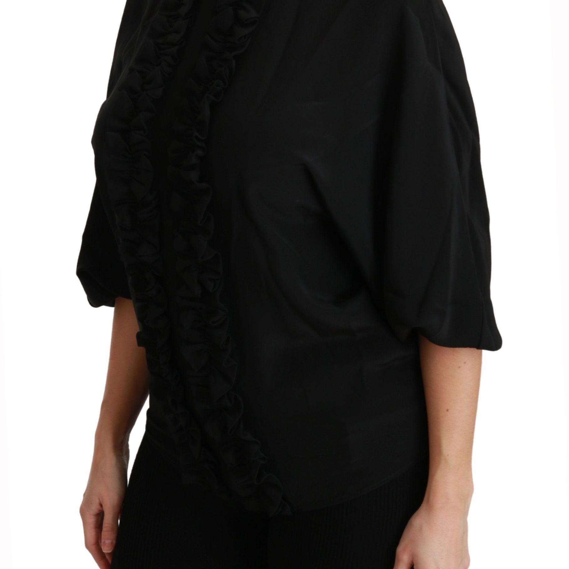 Dolce & Gabbana Black Silk Shirt Ruffled Top Blouse