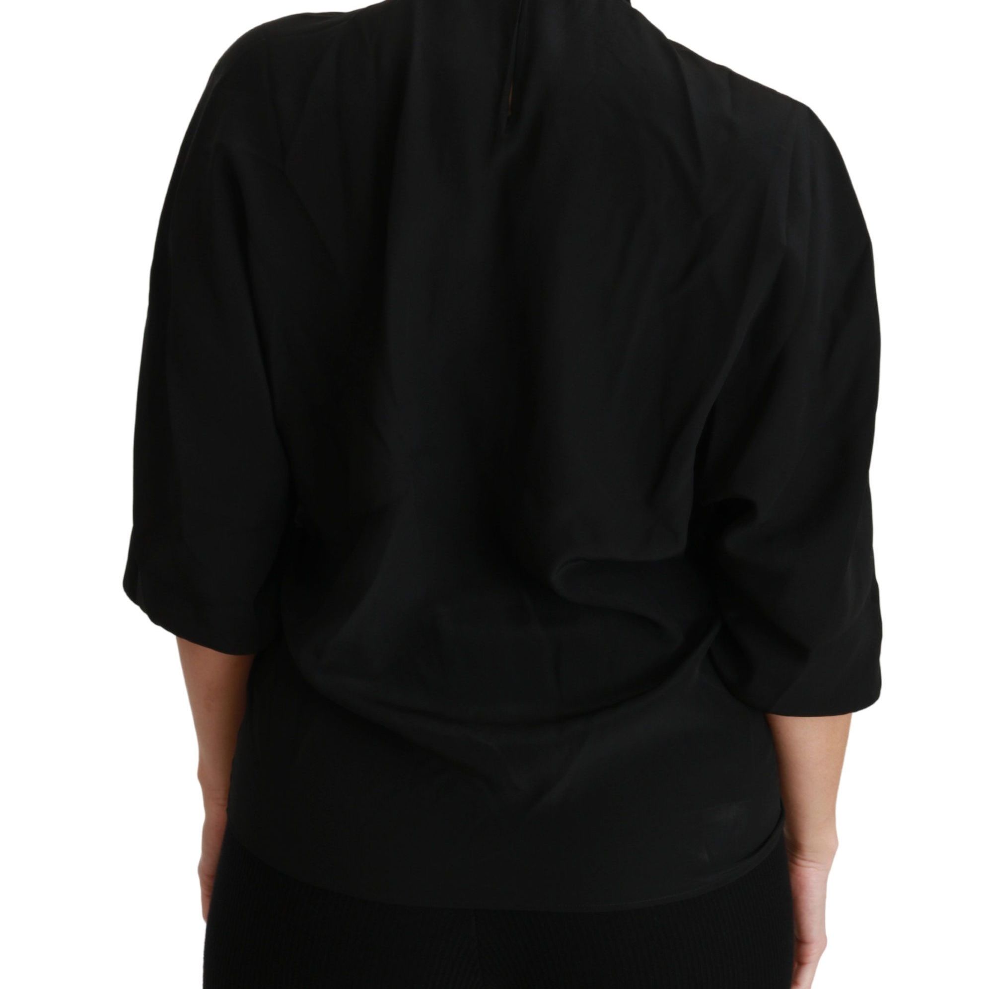 Dolce & Gabbana Black Silk Shirt Ruffled Top Blouse