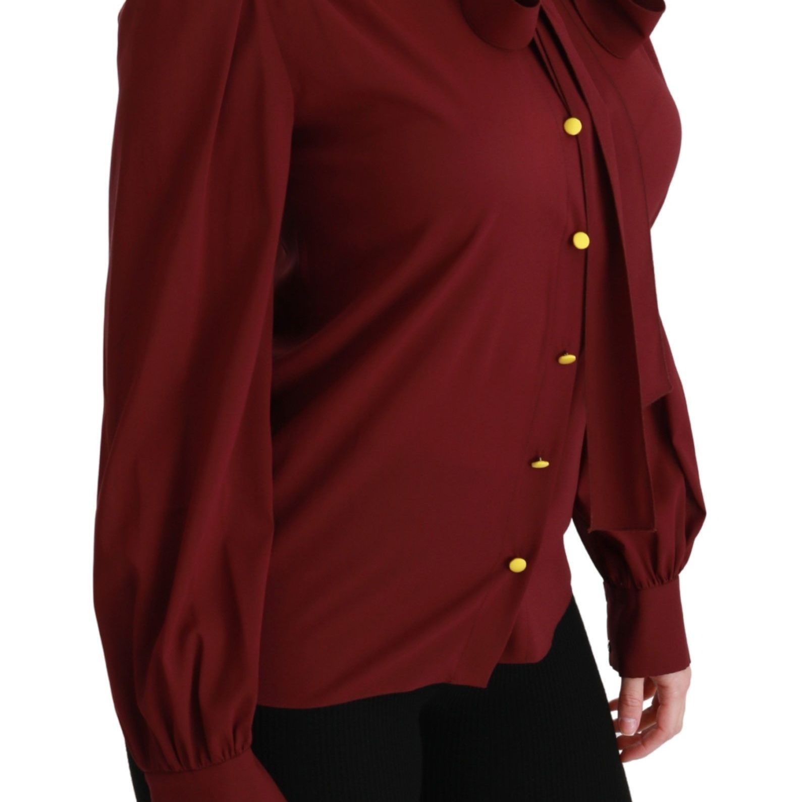 Dolce & Gabbana Maroon Long Sleeve Shirt Blouse Silk Top