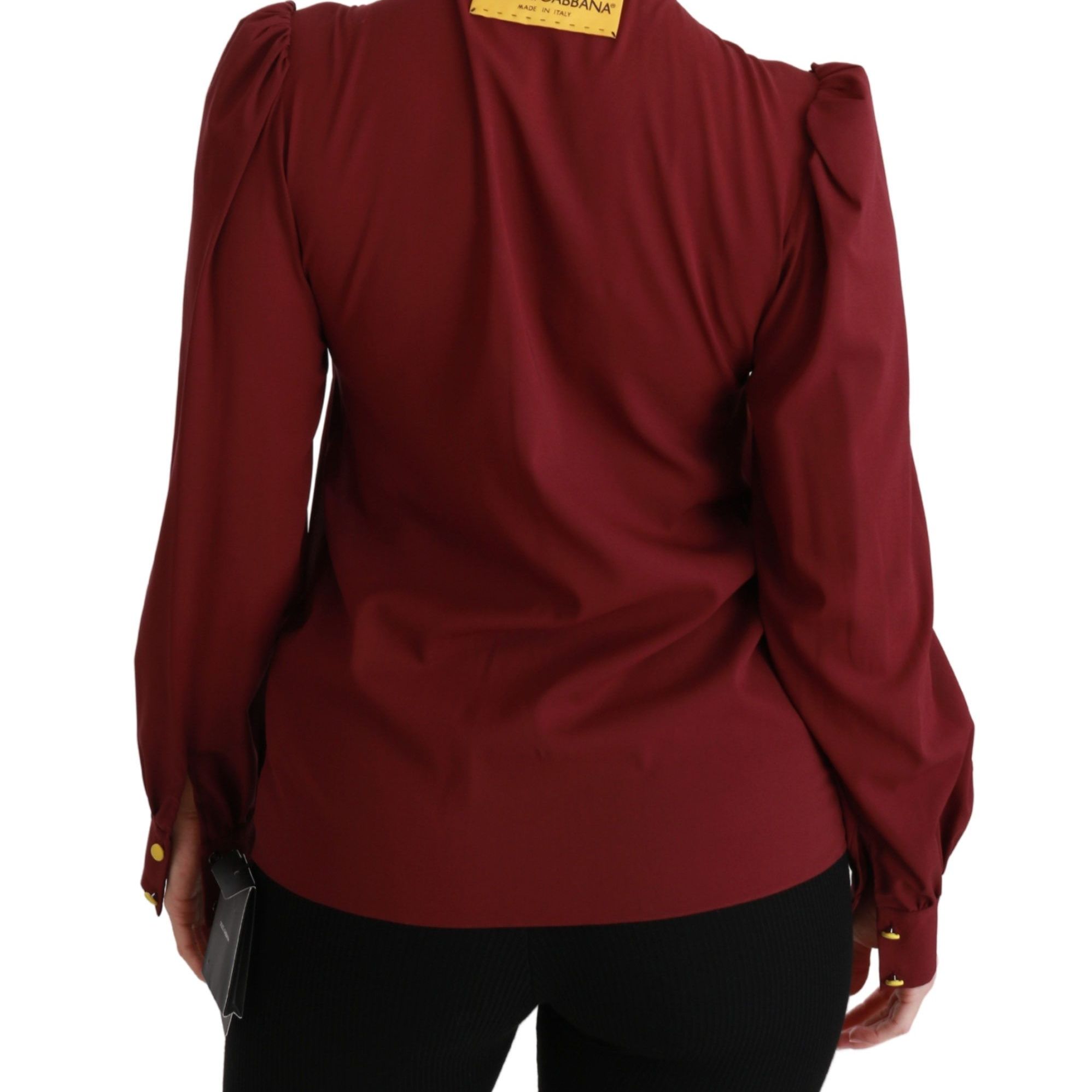 Dolce & Gabbana Maroon Long Sleeve Shirt Blouse Silk Top