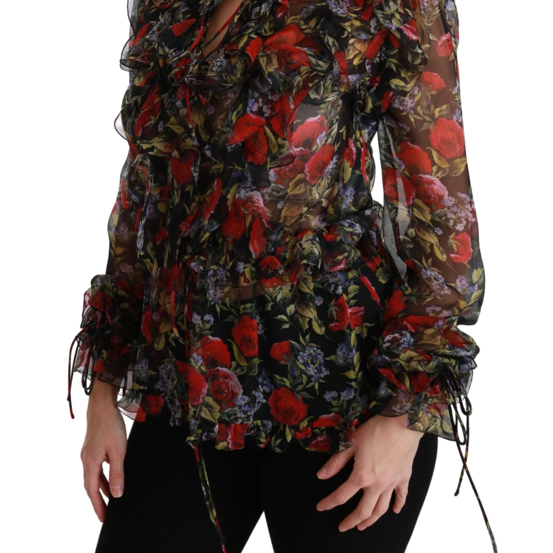 Dolce & Gabbana Black Floral Roses Blouse Silk Top