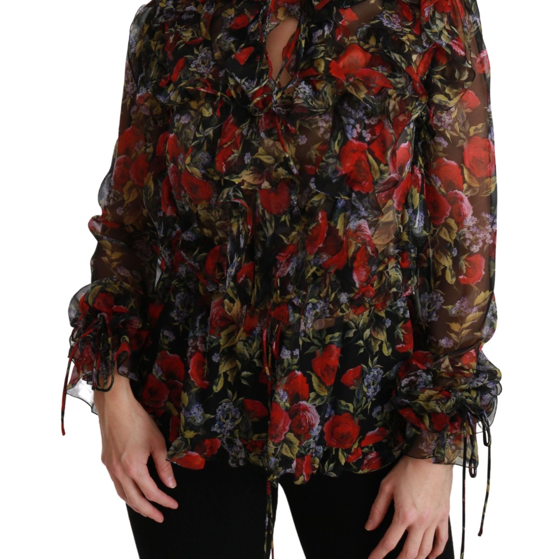 Dolce & Gabbana Black Floral Roses Blouse Silk Top