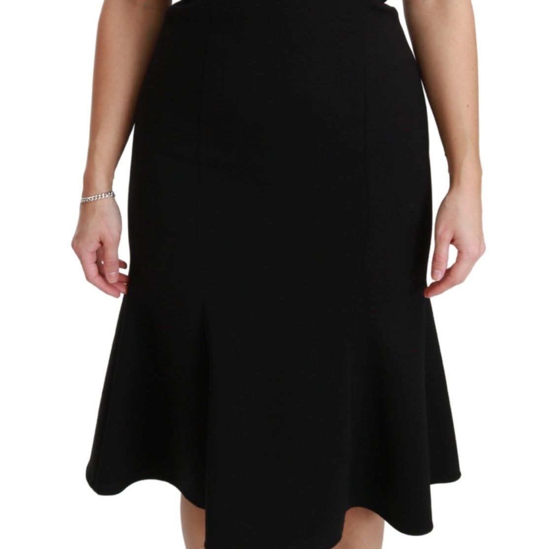 Dolce & Gabbana Black Fit Flare Wool Stretch Sheath Dress