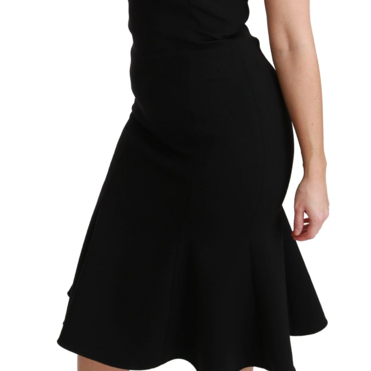 Dolce & Gabbana Black Fit Flare Wool Stretch Sheath Dress