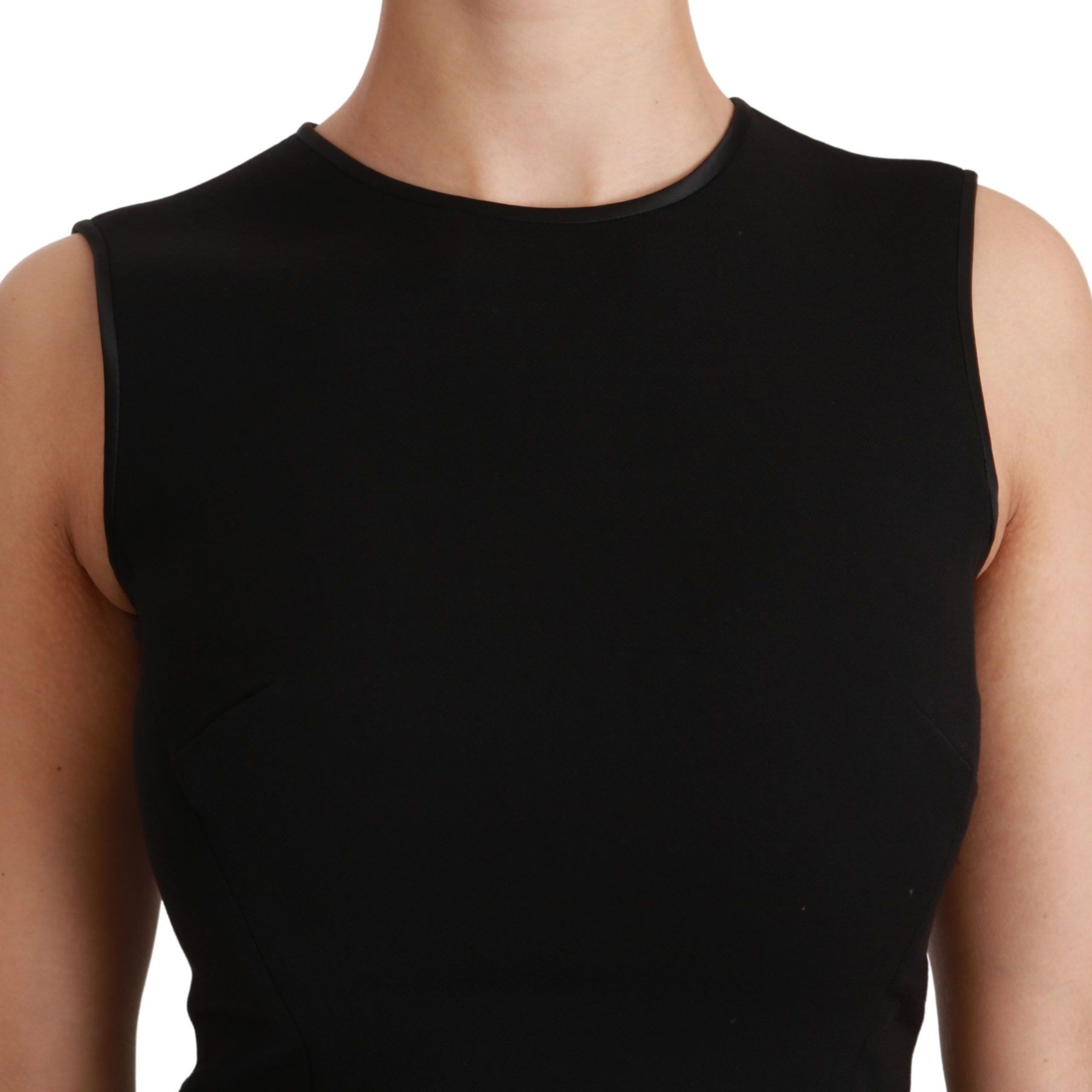 Dolce & Gabbana Black Fit Flare Wool Stretch Sheath Dress