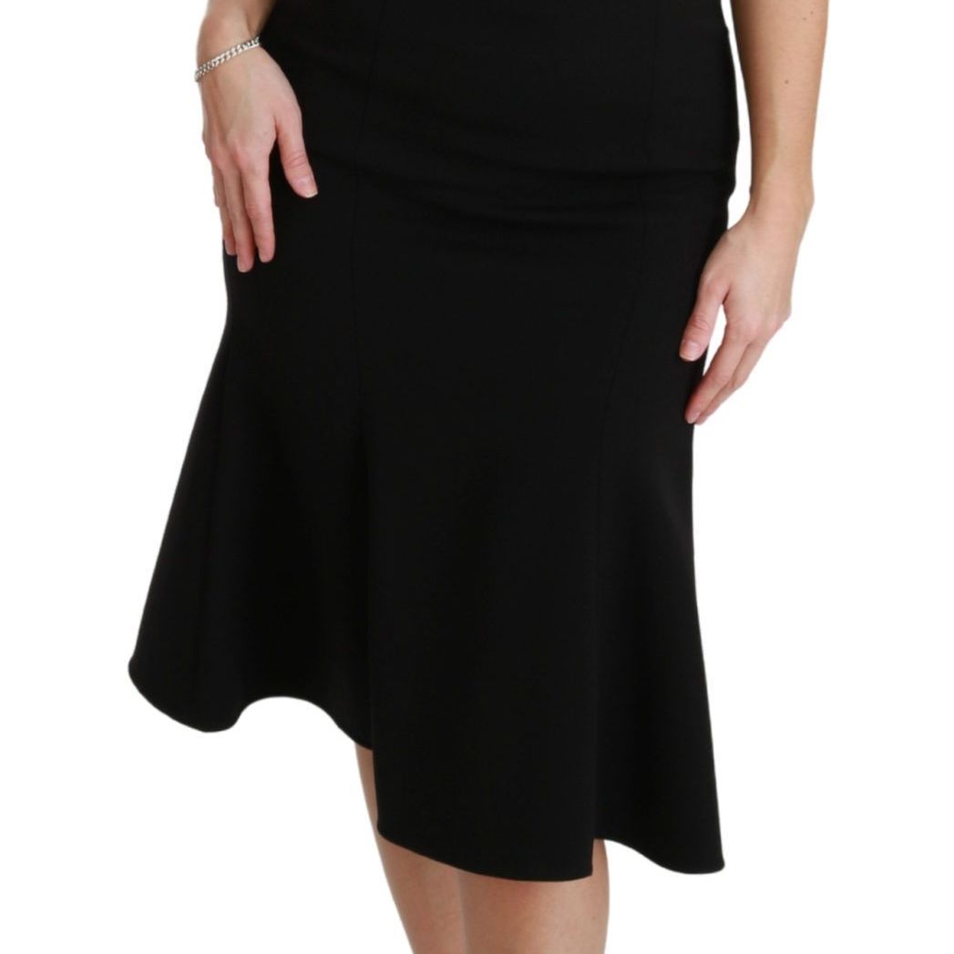 Dolce & Gabbana Black Fit Flare Wool Stretch Sheath Dress