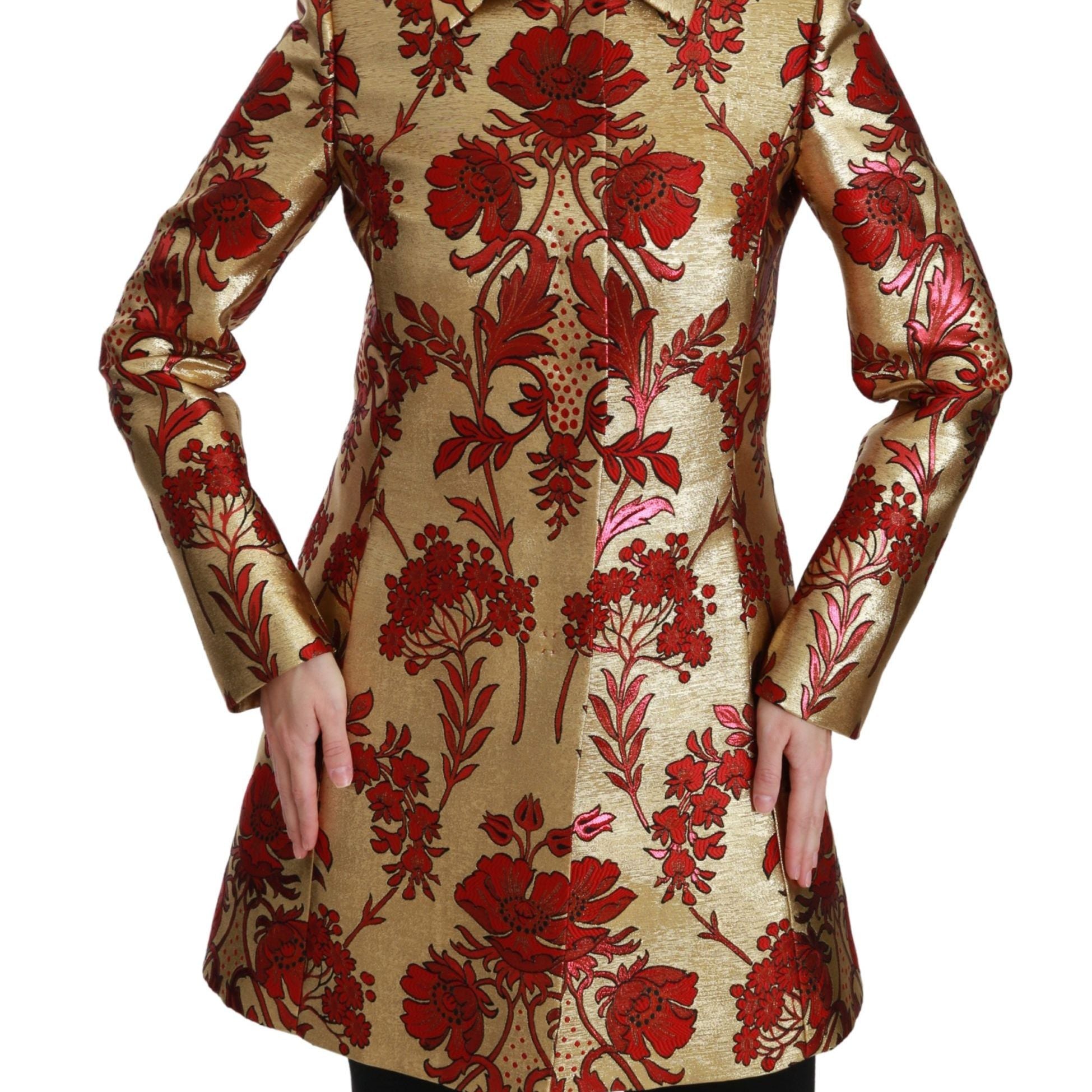 Dolce & Gabbana Red Gold Floral Brocade Cape Coat Jacket