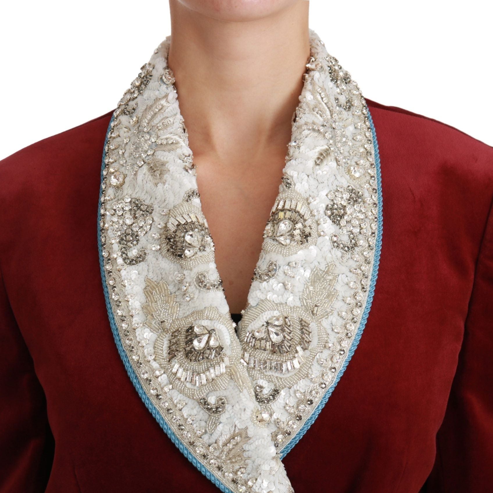 Dolce & Gabbana Red Velvet Baroque Crystal Blazer Jacket
