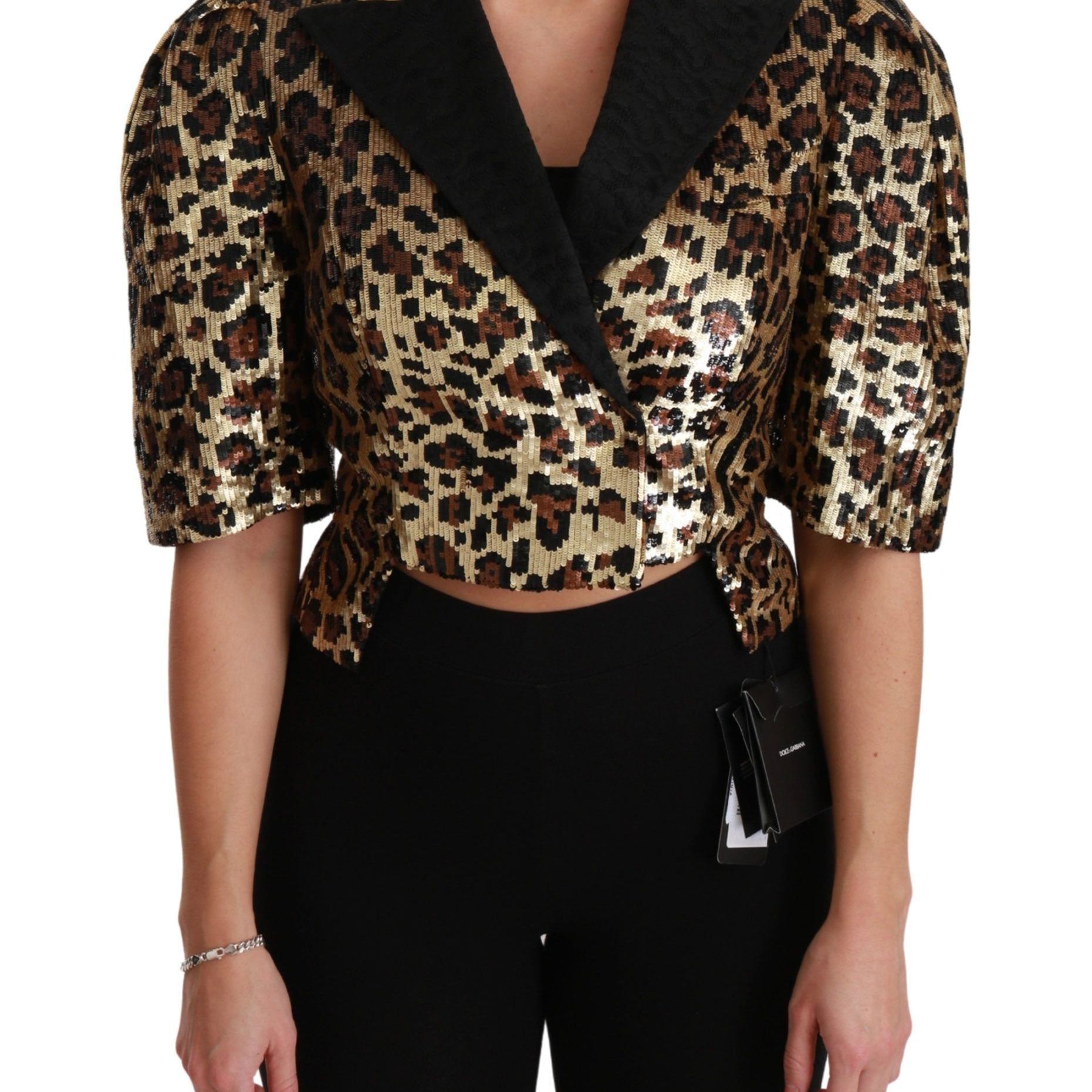 Dolce & Gabbana Blazer Gold Leopard Sequined Jacket