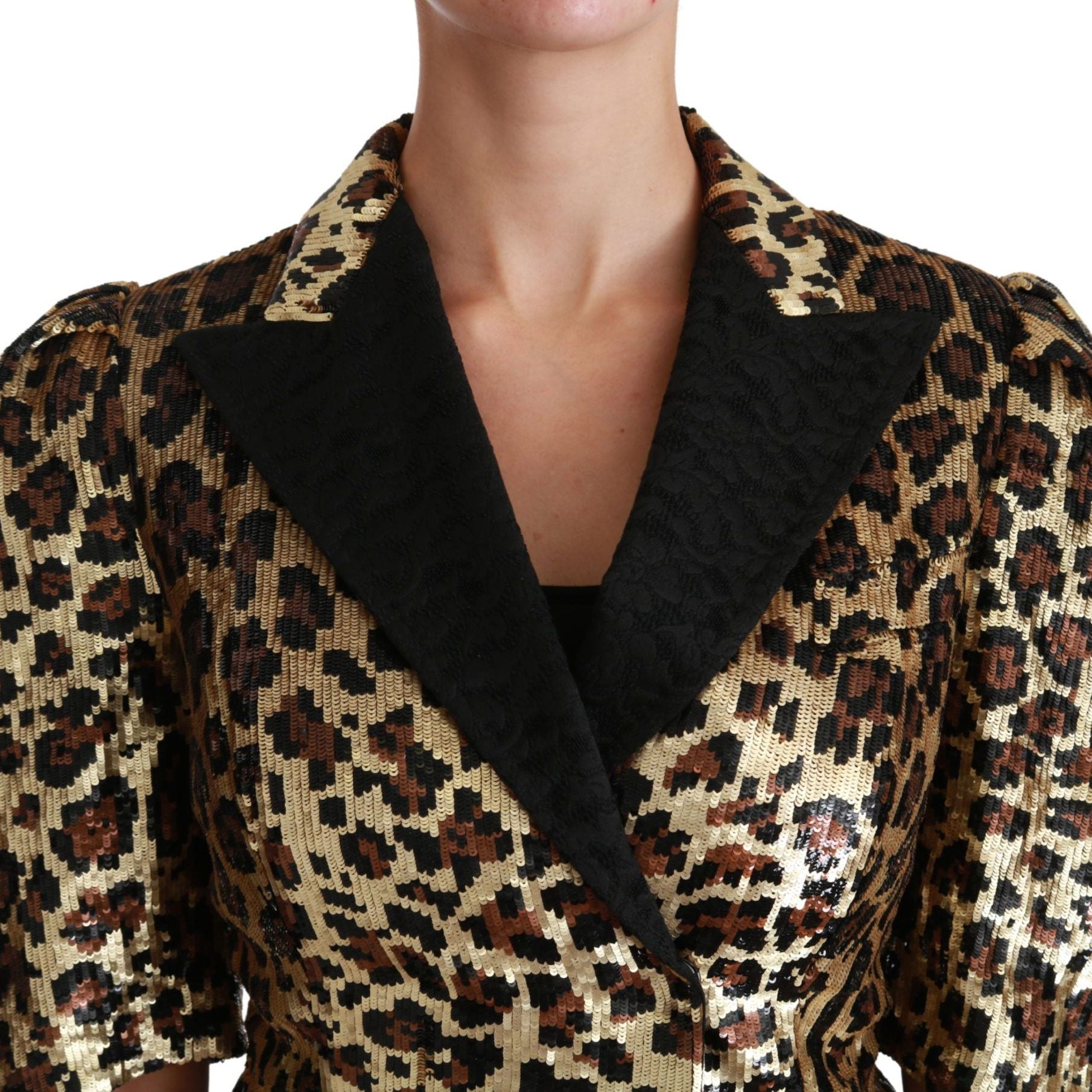 Dolce & Gabbana Blazer Gold Leopard Sequined Jacket