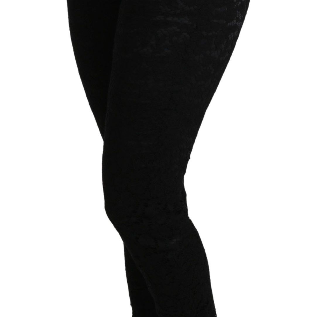 Dolce & Gabbana Black Lace Skinny High Waist Cotton Pants